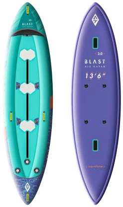 Aquatone Blast 13'6" Recreational Kayak 3-Person Green-Purple -Équipement De Surf aquatone blast 13 6 recreational kayak 3 person green purple 1