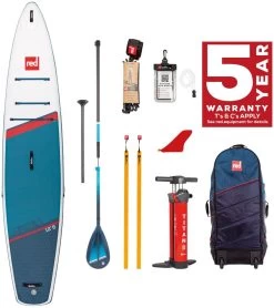 Red Paddle Co. Red Paddle Co 12’8 Sport MSL Inflatable SUP + Hybrid Tough Paddle White-Blue-Dark Blue